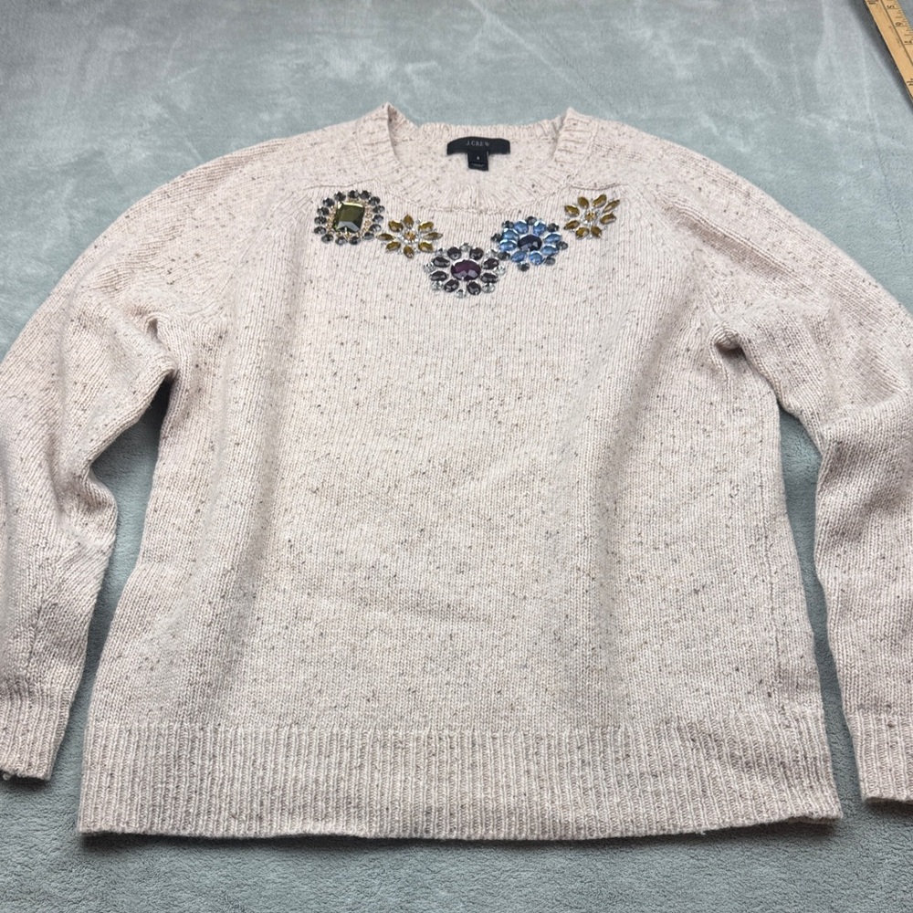 J. Crew Lambswool Blend Jeweled Donegal Pullover Speckled Knit Sweater Size S